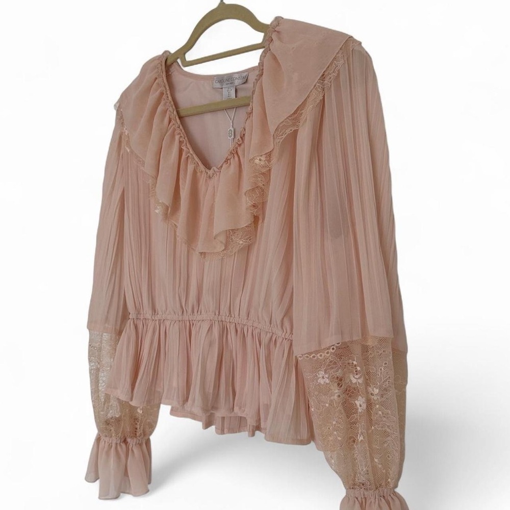 Caroline Constas Peach Cream Ruffle Lace Blouse L NWT - Picture 5 of 10